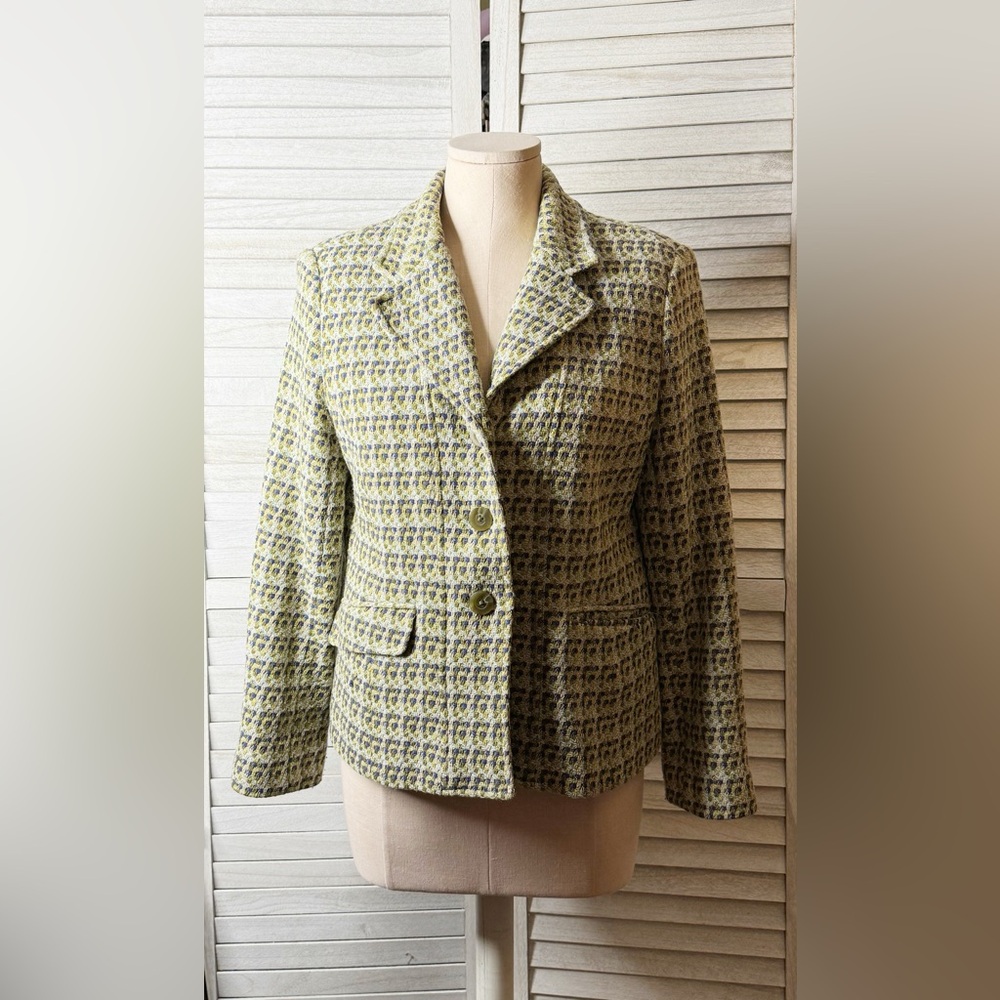 Talbots Tweed Blazer Jacket Green Blue Size 10P Classic Career Chic Textured - Picture 2 of 16